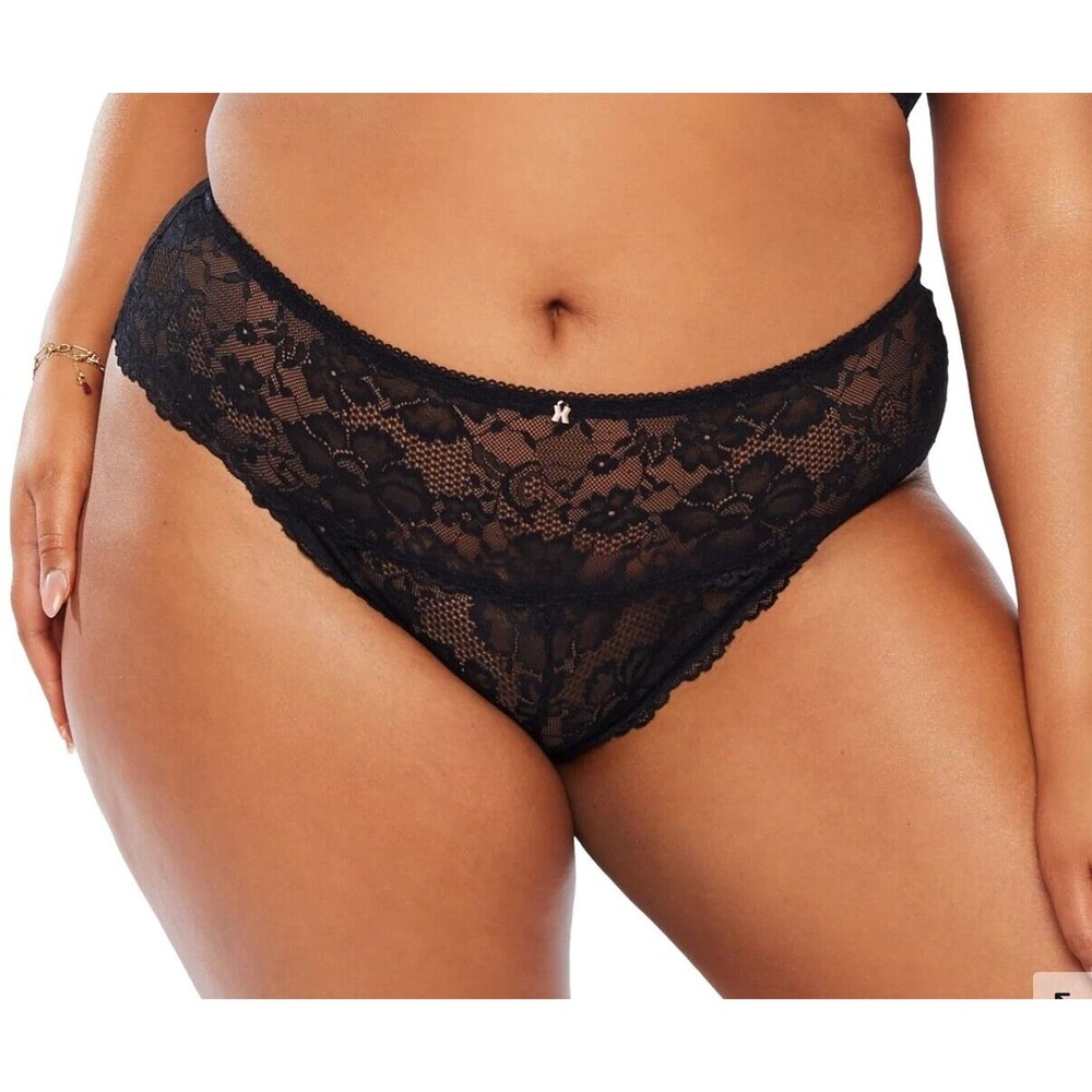 Savage X Fenty Women's Lace Cheeky Panty Plus Size 1X Black Caviar